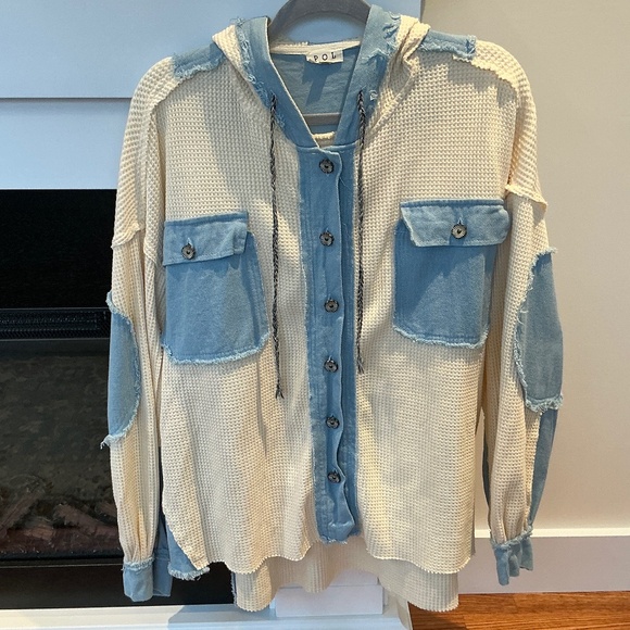 New POL JACKET 100% COTTON Cream & Denim - Picture 1 of 7